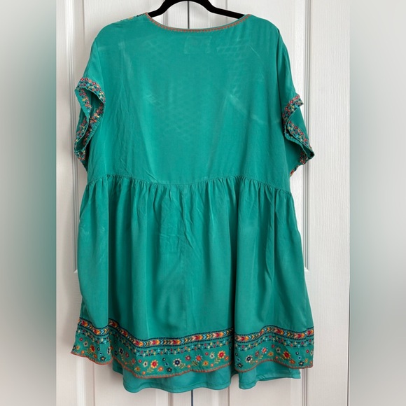 Savannah Jane Embroidered Teal Women's Mini Dress,, size 2x - Picture 3 of 5
